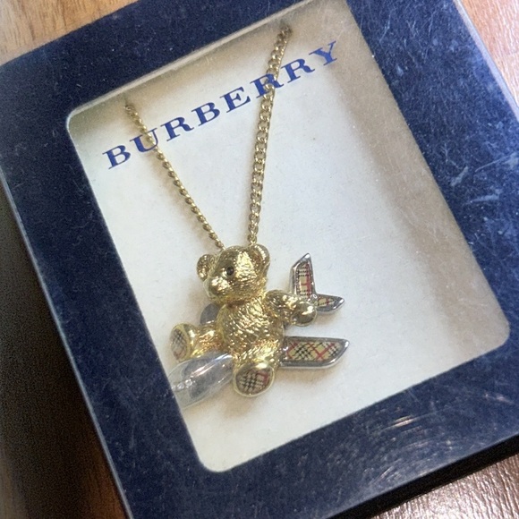 Authentic Burberry Gold and Silver Teddy Bear Airplane ✈️ Necklace - Picture 3 of 14